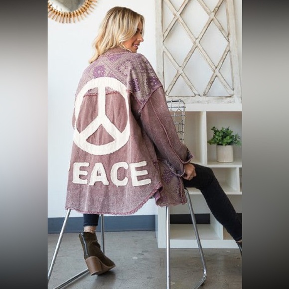 Oli & Hali Jackets & Blazers - Oli and Hali Peace Out Mineral Washed Button Up  Shacket in Plum size large